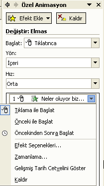 ÖZEL ANİMASYONLAR EKLEMEK Slaytlarımızı oluşturan yazı, resim, film, şema vb. Powerpoint kaynaklarına özel animasyonlar vererek daha etkileyici hale getirebiliriz. Bunun için; 1.