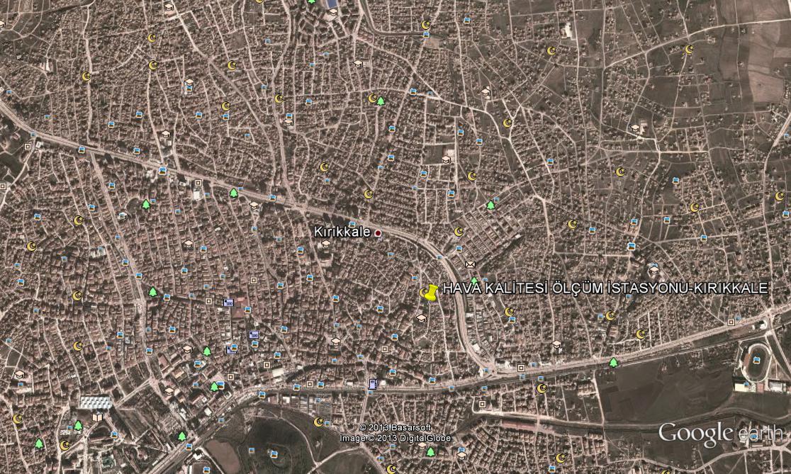Harita A.1 İlde Bulunan Hava Kirliliği Ölçüm Cihazının Yeri (Google earth,2013) Çizelge A.