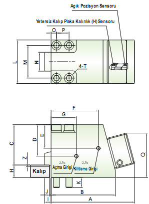 25mm ) 3 Hidrolik ve Elektrik Bağlantı Yönü L : Sol ( Resimde gösterildiği gibi ) R : Sağ T : Üst Sıkma Kuvveti Tutma Kuvveti Korunmuş Mesafe ( Z ) Çalışma Sıcaklığı * tons * tons mm C CH- 10B CH-