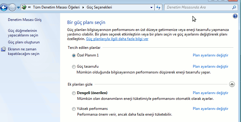 47 Güç Seçenekleri Enerji tasarrufu ve Performans için bilgisayarın güç kaynaklarını nasıl yönettiğinin görülmesini ve değiştirilmesini sağlar, özellikle dizüstü bilgisayar kullanırken pil süresinin