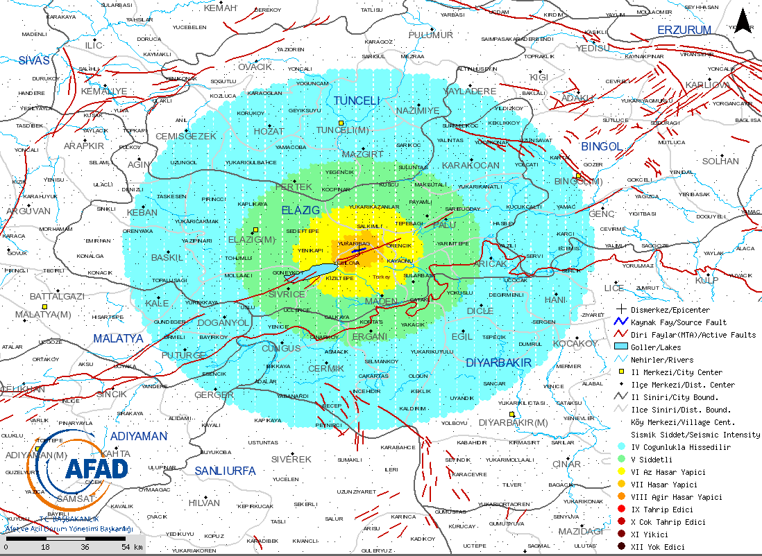 ġekil 3.8 23.06..2011 Elazığ-Maden (Ml=5.3) Depreminin En Büyük Yer Ġvmesi Dağılım Haritaları (Çeken vd.
