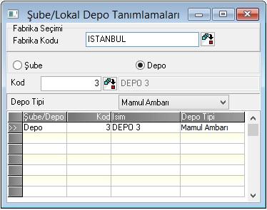 Bir fabrikanın altında birden çok şube/depo eklenebilmektedir.