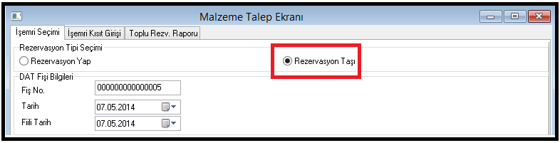 toplam ihtiyaca oranı (set yüzdesi) gibi bilgiler eklenmiştir. Bu ekranda listelenen malzeme ihtiyacı karşılama oranları, her iş emri için ayrı ayrı rezervasyon yapılacağı düşünülerek hesaplanır.