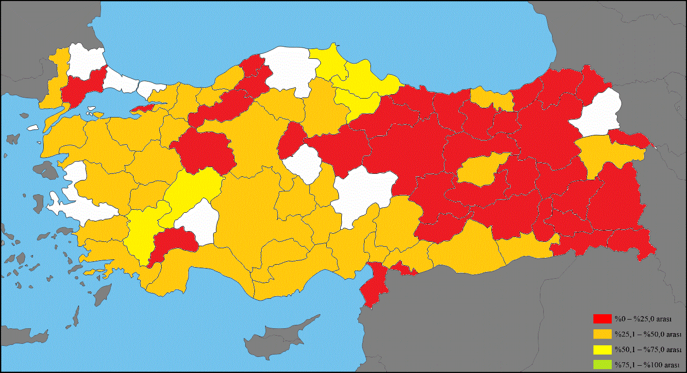 ler için Türkiye geneli şehir içi emniyet kemeri kullanımı değişim oranlarına göre oluşturulan haritaya (bakınız Harita 6) bakıldığında; artış gösteren 45 il, düşüş gösteren 28 il bulunmaktadır.