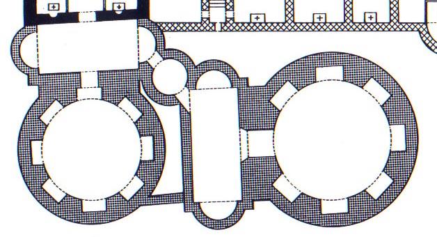 Aquilino mozolesi, 4.yüzyıl. Plan. S. Aquilino mozolesi, 4.yüzyıl. Kesit.