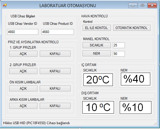 Manuel seçildiği takdirde istenilen sıcaklığa ve neme göre ayarlama yapılmaktadır. Sistemde sıcaklık seçme sınırı 17-25 C ye ve nem sınırı %30-70 a kadar imkân vermektedir.