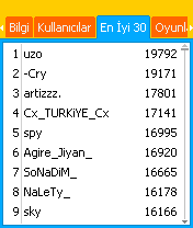 En İyi 30 Bu ekranda, ilgili oyunda en yüksek puana sahip ilk 30 kişi görüntülenmektedir.