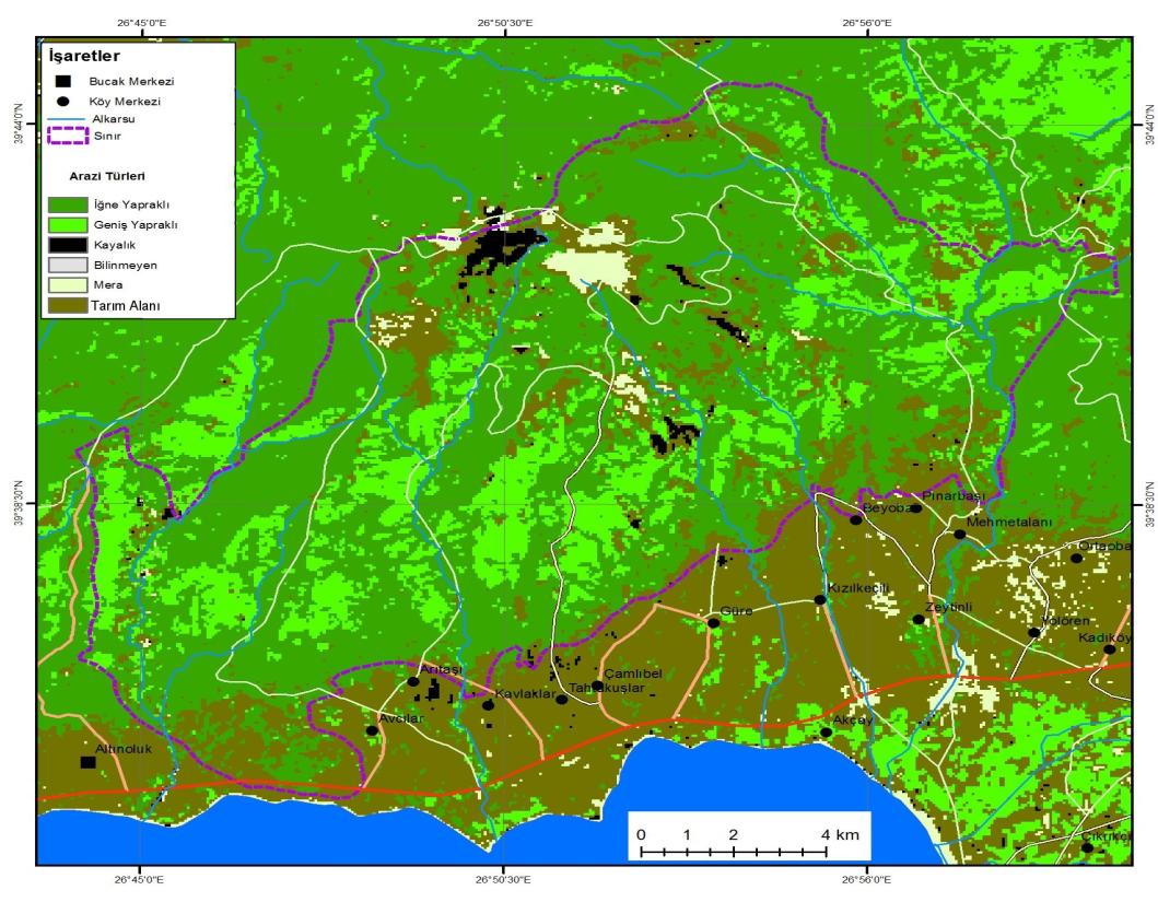 Kazdağları Milli Parkı nda Tarımsal Faaliyetlerin Arazi Örtüsü Değişimine Etkisi (1975-2005) 347 Şekil 2: Kazdağı Milli Parkı nın Uzaktan Algılama Tekniklerine Göre Arazi Kullanımı 1975 (Kontrollü