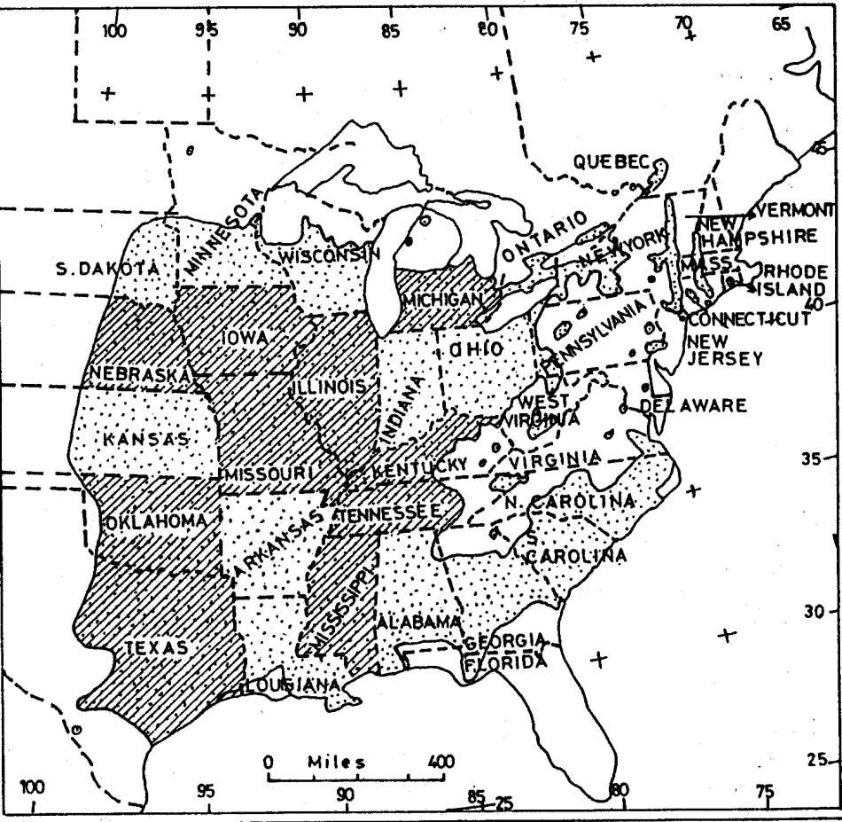 yağıģ 380 mm, güney kısımlarında ise 1397 mm dir (Jokela ve Mohn 1976). ġekil 9. Amerikan karakavağı (P.deltoides Bartr) nın doğal yayılıģı. P.