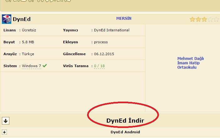 Google de arama yapıp gezginler sitesinde bulunan dyned indirme sayfasına girdikten sonra karşımıza aşağıdaki ekran gelecektir.