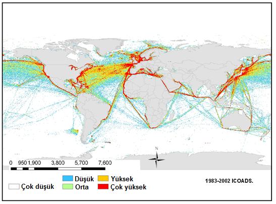 Gross tonajı 250 den büyük olmak üzere yaklaşık 30 bin farklı ticaret gemisinin (Dünya ticaret filosunun yarısı) Avrupa sularında dolaştığı tahmin edilmektedir (Davies, 2000).