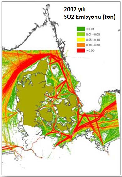 Olesen (2007), Danimarka karasularında gemilere ait AIS verilerini kullanarak 1 x 1 km coğrafi çözünürlükte emisyonları hesaplamış ve 6 x 6 km çözünürlükte de hava kalitesi modelinde