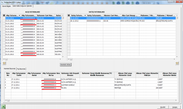 2.10.00 sürüm devir.exe ile devir yapıldığında Yüklenilen KDV Listesi'nde iade hakkı doğuran işlemler için kalan tutarların devrinin yapılabilmesi sağlanmıştır. Devir.