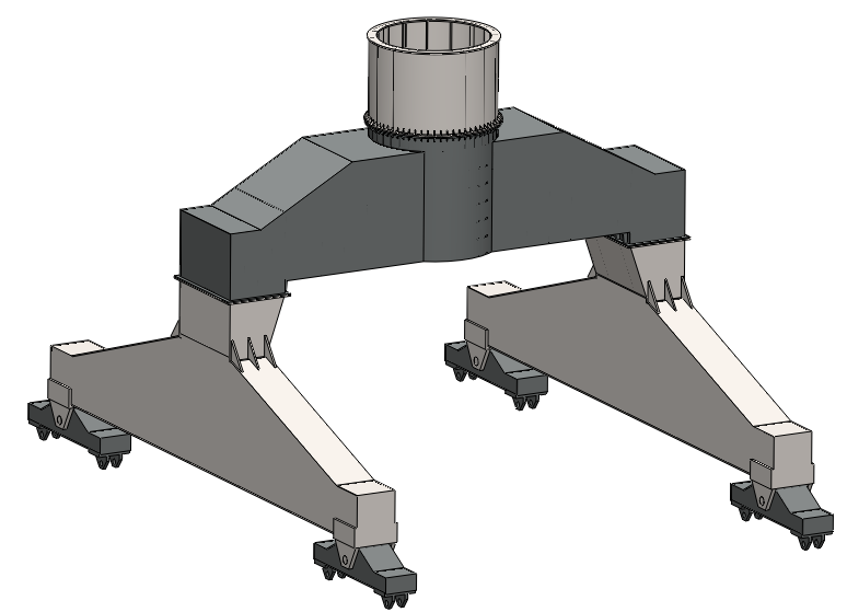 8.2 Taşıyıcı Gövdenin Analizi 8.2.1 Taşıyıcı gövdenin modellenmesi Taşıyıcı gövde; denge kirişi, gergi kirişi, portal üst kirişi ve silindirik gövdeden meydana gelmektedir.