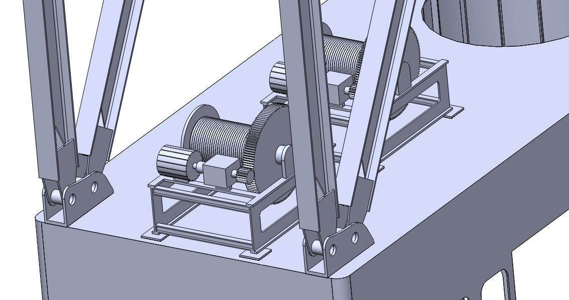 Yük kaldırma ve ok çekme vinçleri döner platformun arka kısmına yerleştirilmiştir (Şekil 3.8). Her biri motor, redüktör ve tambur üçlüsünden meydana gelmektedir.