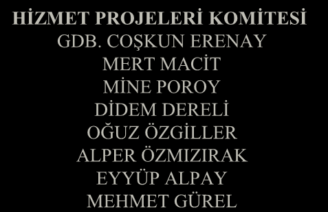 HANDE ARSLANALP REYHAN ÖZLEN ERCAN ÇELİKKAYA KIVANÇ KOCAKIRAN TAYFUR YAĞCI BÜLTEN NO : 490 HİZMET PROJELERİ KOMİTESİ GDB.