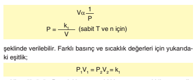 Buradaki orantı sabiti k 1, gazın sıcaklığına ve miktarına bağlıdır.