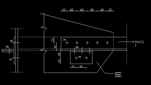 Bir bulonun emniyetle taşıdığı kuvvet; N em = min (Ns 1,N L ) = 2,53 t Gerekli bulon adedi: n= S = 17,5 = 6,92 7 kaba bulon N em 2,53 Kuvvet