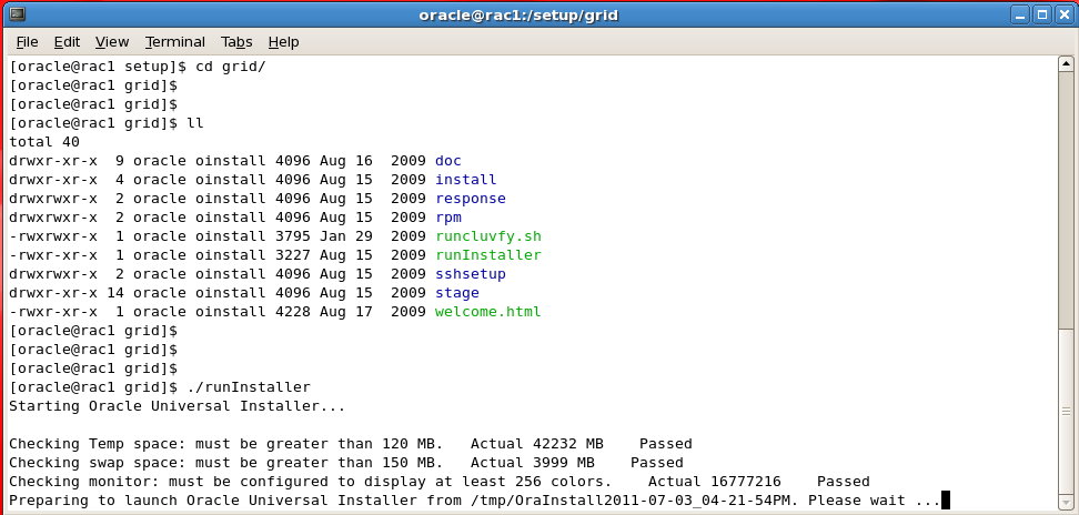 Grid Kurulumu oracle kullanıcısı ile