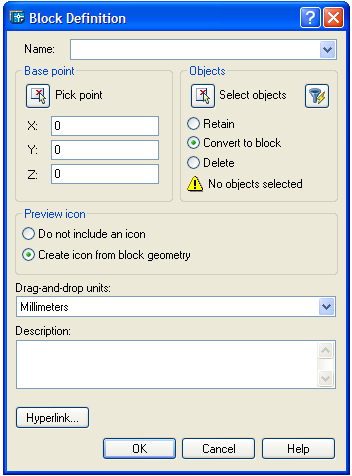 ġekil 1.1: Blok Definition iletiģim penceresi Bu komuta Draw araç çubuğundan Draw menüsünden veya Command satırına block yazılarak ulaģılabilir.