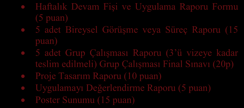 SH 402 Sosyal Hizmet Uygulaması- IIdersi için öğrencinin rapor ve formlarının değerlendirilmesi süreci; Vize Öncesi Haftalık Devam Fişi ve Uygulama Raporu Formu (10 puan) Kurum Tanıtma Raporu (5