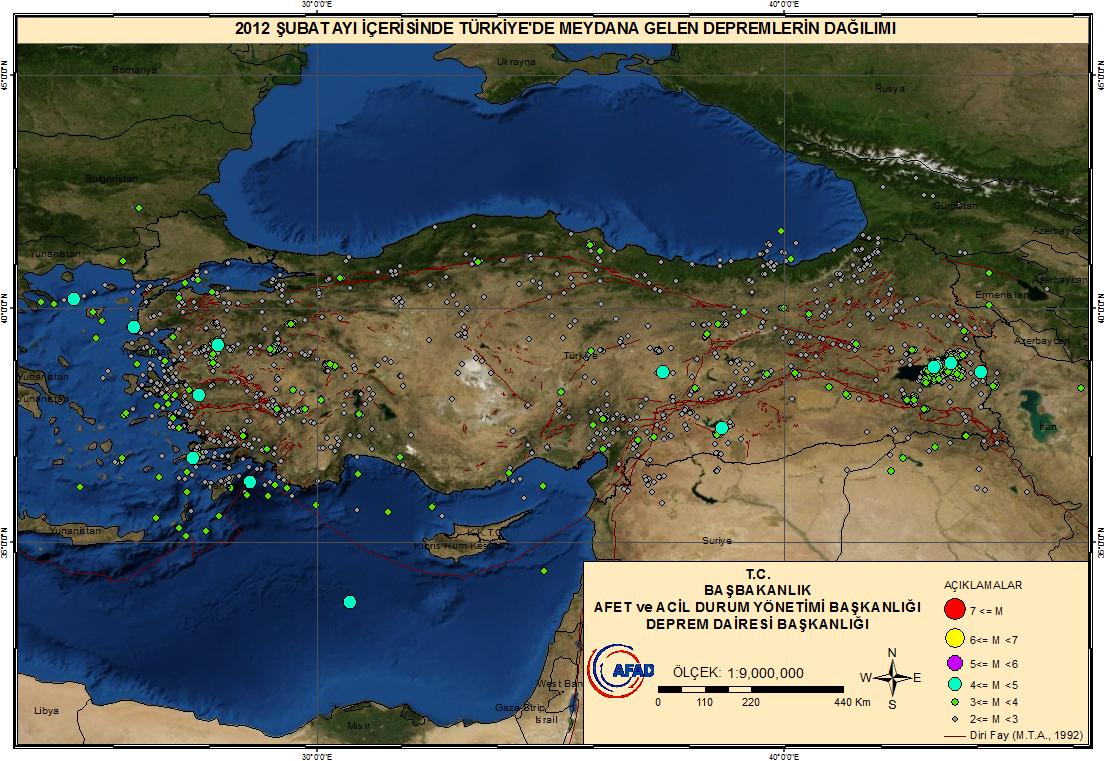 1. 2012 ŞUBAT AYINDA TÜRKİYEDE ÖNCE ÇIKAN DEPREM ETKİNLİKLERİ 2012 Şubat ayı içerisinde toplam 2043