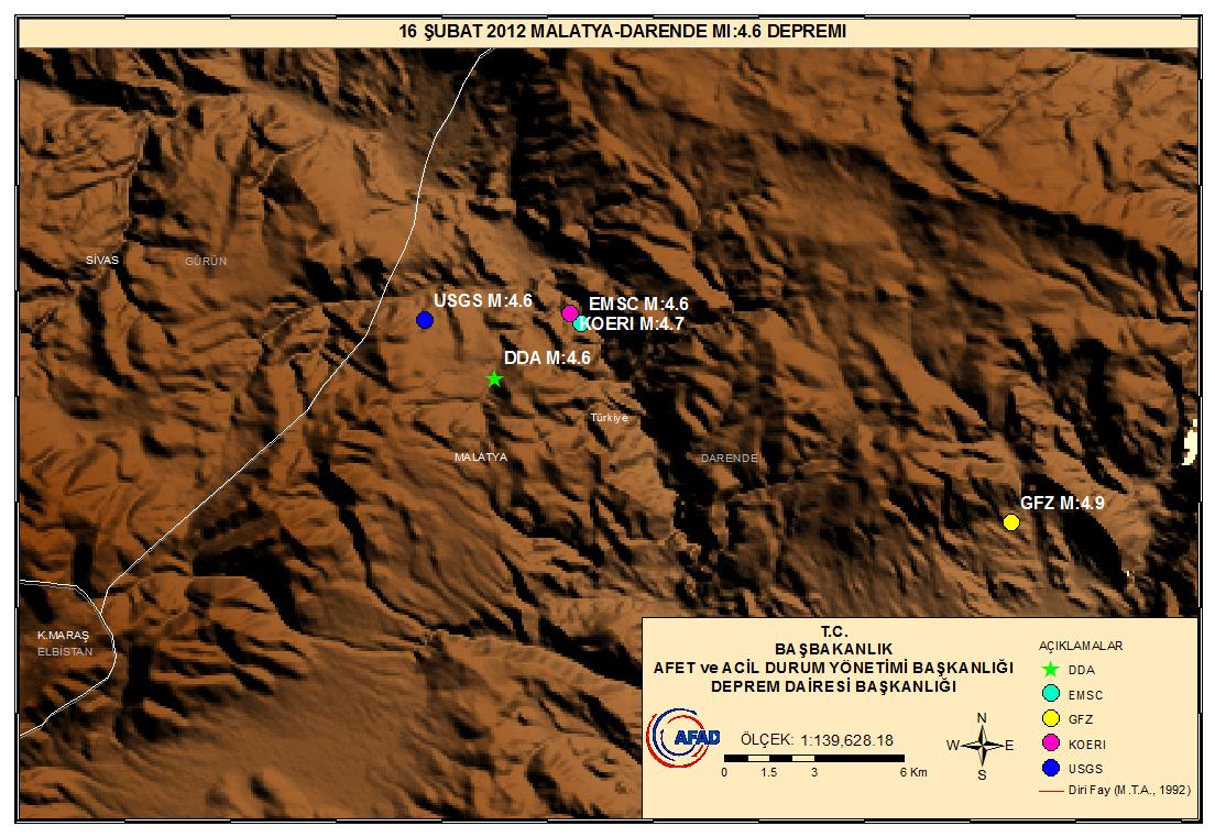 Tablo 2.2 16 Şubat 2012 Malatya - Darende depreminin farklı sismoloji merkezleri tarafından yapılan çözümlerinin listesi Tarih Saat Enlem Boylam Derinlik Type M Ajans Aciklama 16/02/2012 11:01:03 38.