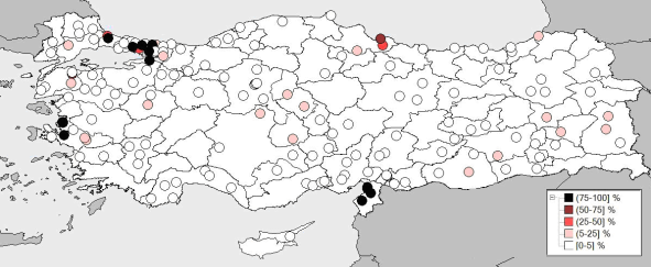 noktasının kısa dönemli kırpışma (P st ) değerlerinin bir haftalık ölçüm süresi boyunca dağılımları çıkartılmıştır. P st sınırları her gerilim seviyesi için farklı olduğundan, 380 kv, 154 kv ve 34.