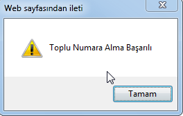 Şekil 25: Toplu Numara Alma İlgili evrak veya evraklar seçilerek onay(check) komutu ile işlem sonuçlandırılır.