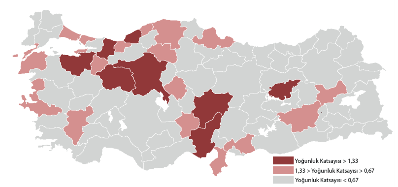 MOBİLYA SEKTÖRÜ / ÜRETİM İşletme Sayısına Göre Mobilya Sektöründe Bölgesel Yoğunlaşma* Mobilya Sektöründe Yoğunlaşma Sıra Büyüklük** Sıra Başatlık** 1 İstanbul %20,9 1 Kayseri %22,1 2 Kayseri %18,9 2