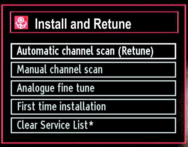 Installation Press MENU button on the remote control and select Installation by using or button. Press OK button and the following menu screen will be displayed.