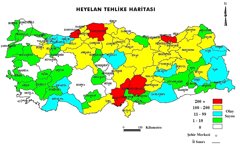 göreleceği gibi Trabzon, Kastamonu, Zonguldak ve KahramanmaraĢ heyelandan en fazla etkilenen kentlerdir (Bkz. ġekil 3.8, 3.9).