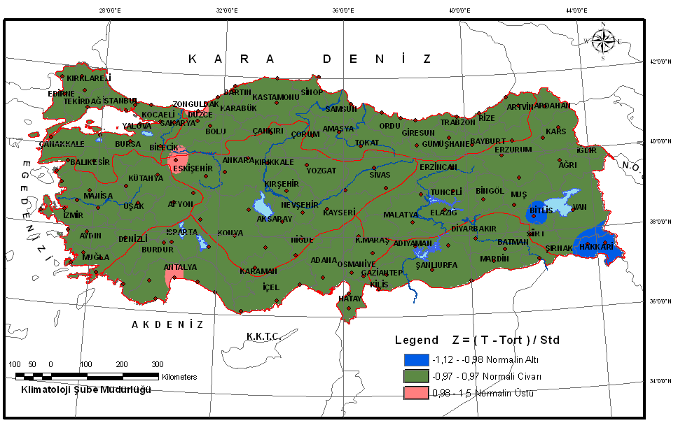 Şekil 2.5.9. 2014 yılı eylül ayı ortalama sıcaklık anomalisi.