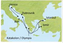 Costa Fascinosa ile Ege & Adriyatik 6-27 Haziran arası ve 12 Eylül-17 Ekim arası her Perşembe İstanbul Hareketli İstanbul Dubrovnik Venedik Bari Katakolon İzmir İstanbul Doğu ile Batının Kucaklaştığı