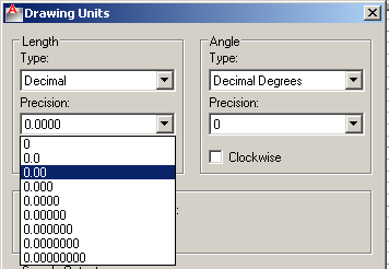 Drawing ünits, çizimin hangi birimde çizileceğini belirlemeye yarar. Aşağıdaki birimlerden hangisi seçilirse onun tahsis ettiği ölçüm birimleri kullanılır.
