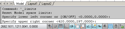Şekil 1.13: Çizim alanı ayarları ( komut satırı ) AutoCAD, grafik ekranında sizin kullandığınız teknik resim kâğıdının benzerini yapmaya çalışır.
