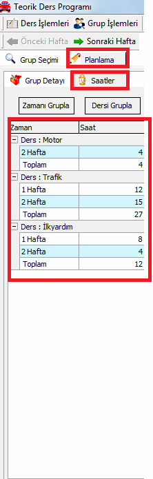 Şekil 4-Planlama Detayları 4.2 Yeni Plan Hazırlama : Bu bölümde hızlı ders girişi yapabilirsiniz.