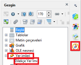 7.7. Yer İmi Eğer belge içinde bizim için önemli olan yere ulaşmak için sürekli sayfa numarasını yazarak gitmek istemiyorsak Yer imi... alt menüsünü kullanabiliriz.