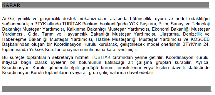 2011/102 Ar-Ge, Yenilik ve Girişimcilik Destek Mekanizmalarında