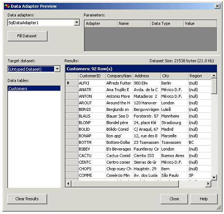 ADO.NET 2009 2010 Buradaki Configure Data Adapter seçeneği, bağlantınızı yeniden oluşturmanızı ve Preview Data seçeneği ise verilerinizi göstermeyi sağlar.