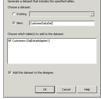 ADO.NET 2009 2010 Ok butonuna bastığımızda formumuzda, CustomerDataSet.xsd XML şeması ile bağlantılı olan CustomerDataSet1 kontrolü oluşucaktır.