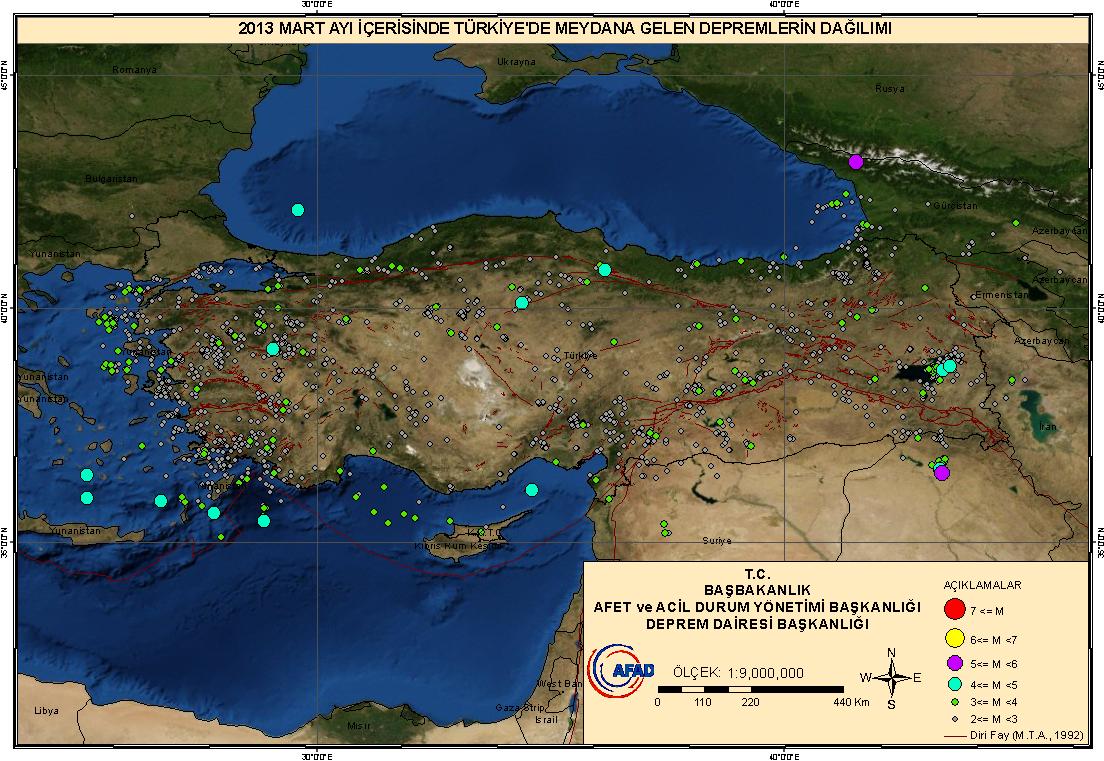 1. 2013 MART AYINDA TÜRKİYEDE ÖNCE ÇIKAN DEPREM ETKİNLİKLERİ 2013 Mart ayı içerisinde toplam 2194