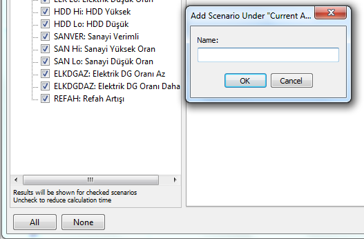 SENARYO OLUŞTURMA 2 1 «Manage Scenarios» düğmesi tıklandıktan sonra Current Account üzerine Reference Scenario kurmak için «Add» düğmesi tıklanır ve açılan pencereye