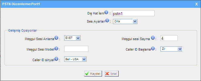 kapatılma süresinin de uzadığı ve dolayısıyla hattın o kadar sure açık olarak kalacağıdır. MeĢgul Modeli Eğer MeĢgul Algılama opsiyonu açılmıģ ise, meģgul tonunun kadansını ayarlayabilirsiniz.