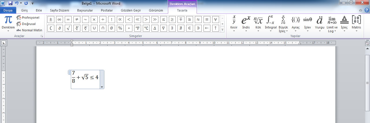 Şekil 3. 95. Excel Çalışma Sayfasının Eklenmesi 3.4.7. Simgeler: Belgeye denklem veya özel karakterler eklemek için kullanılır. Şekil 3. 96.