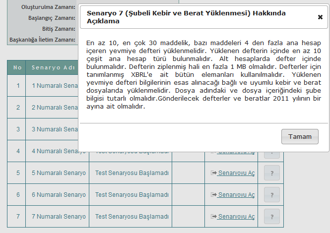 Senaryolar ile ilgili kısa bilgi için Senaryoyu Aç bağlantısının yanındaki soru işareti (?