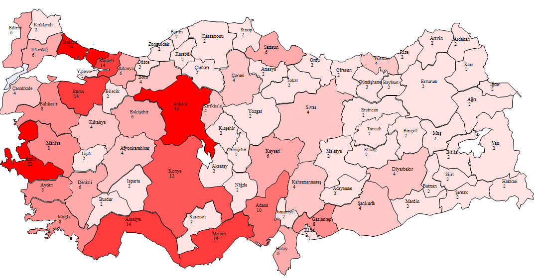 Şekil 1 : İller Bazında Yaz ve Kış Dönemlerinde Toplam K.