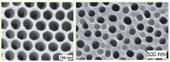 7 Şekil 2.4 Alumina ultra flitre (Shaislamov ve diğer., 2007). Şekil 2.5 Nanokalıp yönteminin şematik gösterimi (a) çözelti kalıp içerisinden geçirilir. (b) kalıp duvarlarını ıslatır.