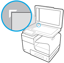 4. OBB kapağı altındaki besleme mekanizması tarafından durdurulana kadar belgeleri sola itin. Yazıcı kontrol panelinde bir Belge Yüklendi mesajı görüntülenir. 5.
