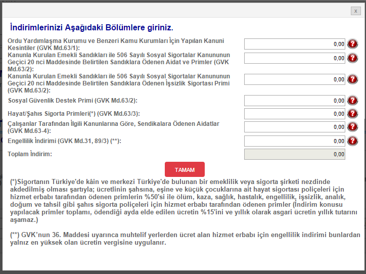 Ġndirimler kutucuğuna tıklandığı zaman, ayrıntılı indirimler bölümü açılır.